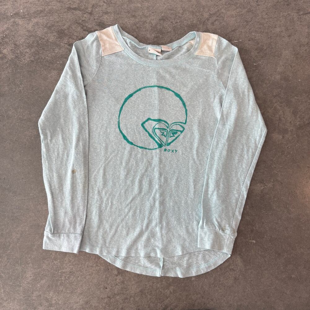 Vintage Y2K Roxy Sidcecut Baby Blue Surf Longsleeve Baby Tee Size YXL/ Womens S